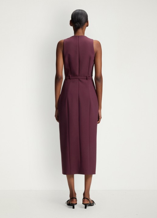 HUGO Midi jurk met V-hals en ceintuur - achterkant 6 aubergine