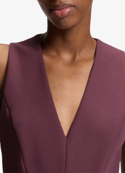 HUGO Midi jurk met V-hals en ceintuur - detail 4 aubergine