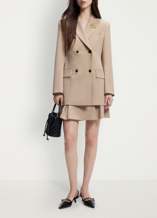 HUGO Minirok met plooien - voorkant 2 beige