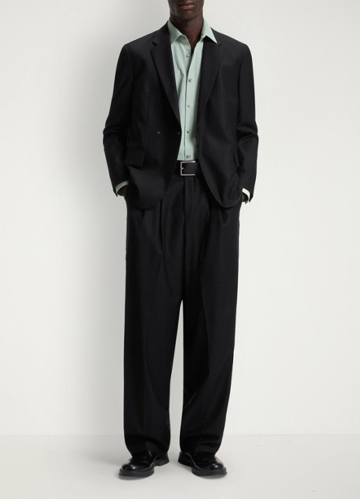 HUGO Modern fit pantalon in wolblend met persplooi - voorkant 6 zwart