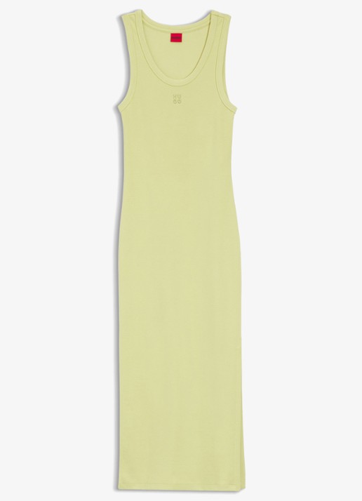 HUGO Nalimera midi kokerjurk met logo en split - voorkant medium beige-267 / beige