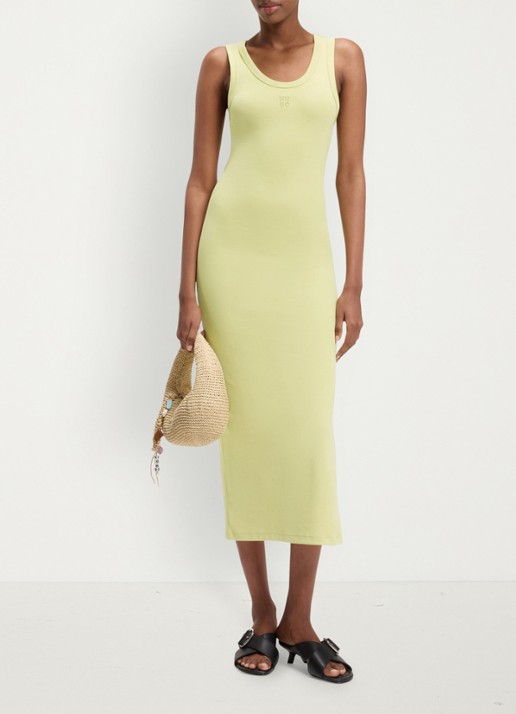 HUGO Nalimera midi kokerjurk met logo en split - voorkant 2 medium beige-267 / beige