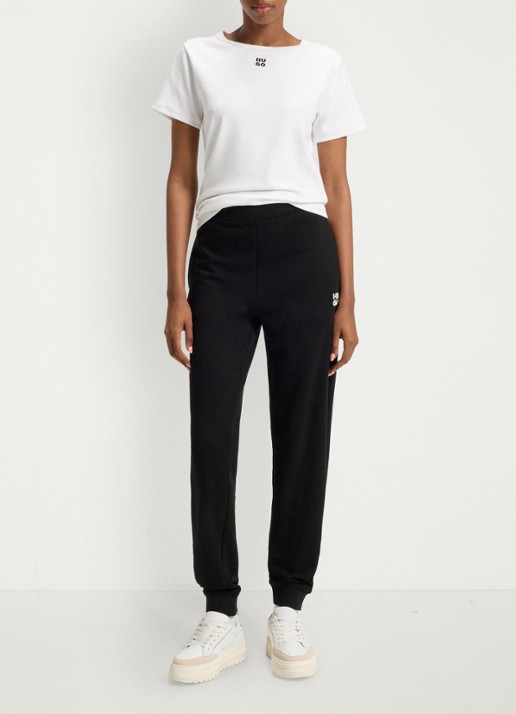 HUGO Nelfinia high waist tapered fit joggingbroek met logoborduring - voorkant 2 zwart