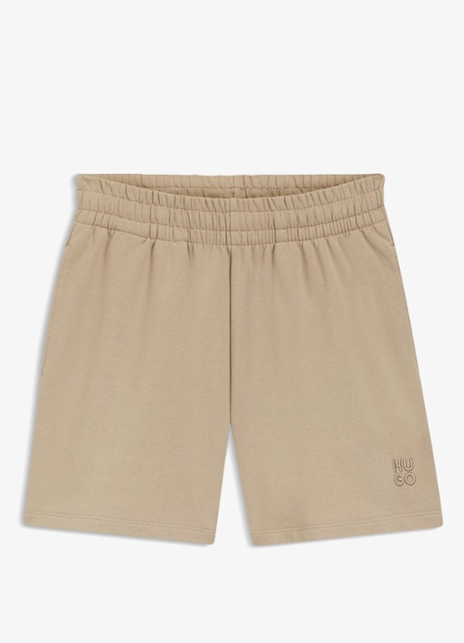 HUGO Ninoosta high waist straight fit korte joggingbroek met logoborduring - voorkant 2 light/pastel brown-232 / bruin