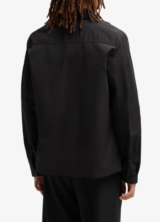 HUGO Overshirt van canvas en een katoenmix met ritssluiting en logolabel - achterkant 4 black-001 / zwart
