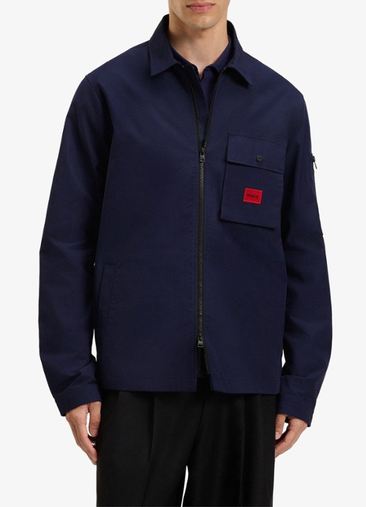 HUGO Overshirt van canvas en een katoenmix met ritssluiting en logolabel - detail 2 navy-418 / blauw