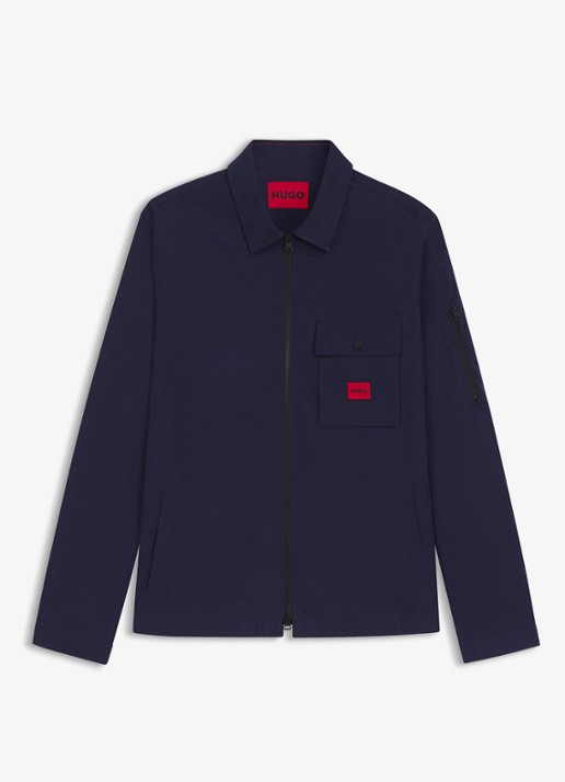 HUGO Overshirt van canvas en een katoenmix met ritssluiting en logolabel - voorkant 5 navy-418 / blauw