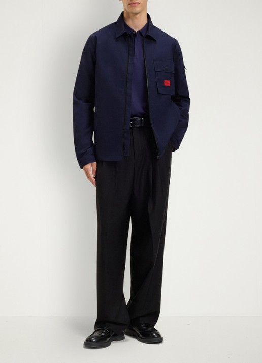 HUGO Overshirt van canvas en een katoenmix met ritssluiting en logolabel - voorkant 6 navy-418 / blauw