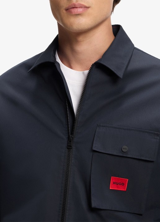 HUGO Overshirt van canvas en een katoenmix met ritssluiting en logolabel - detail 3 dark blue-405 / blauw