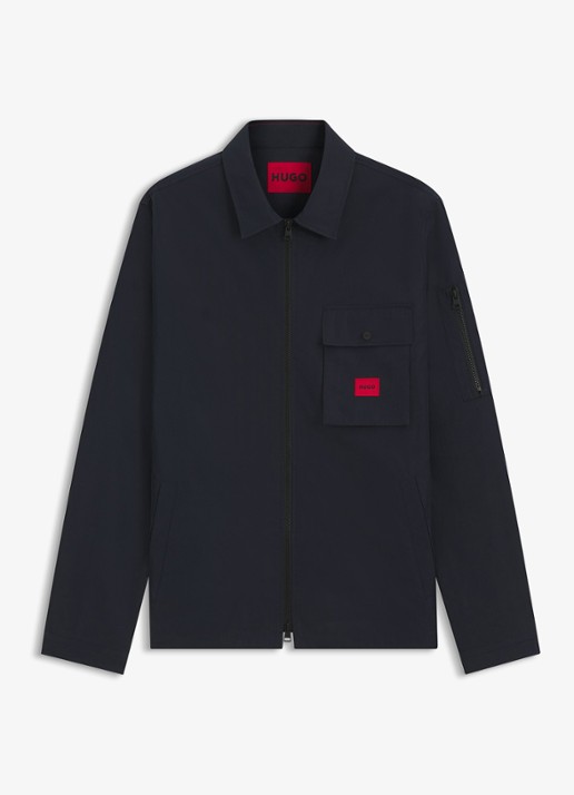HUGO Overshirt van canvas en een katoenmix met ritssluiting en logolabel - voorkant 5 dark blue-405 / blauw