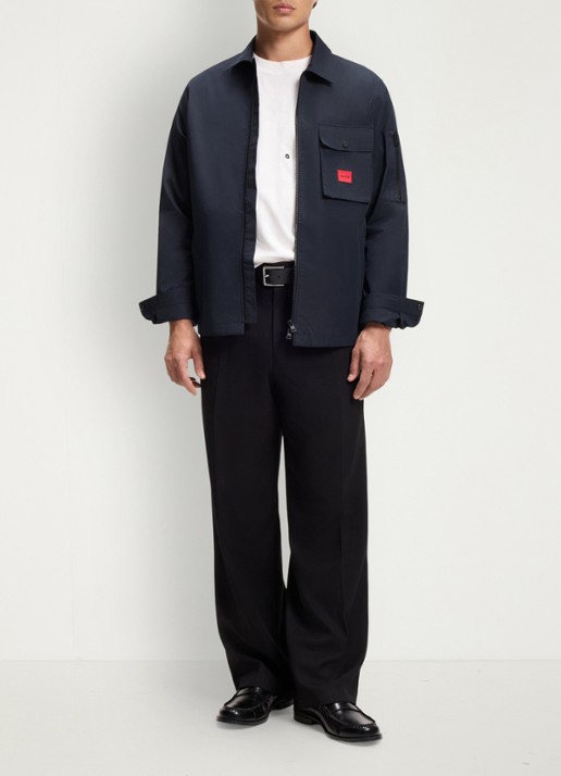 HUGO Overshirt van canvas en een katoenmix met ritssluiting en logolabel - voorkant 6 dark blue-405 / blauw