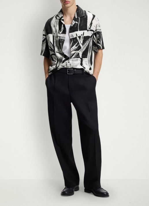 HUGO Oversized fit overhemd met grafische print - voorkant 6 zwart