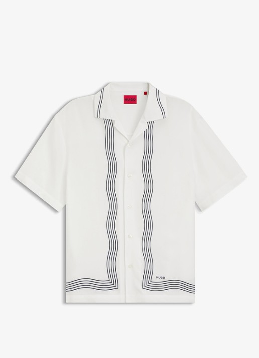 HUGO Oversized fit overhemd met grafische print - voorkant 5 creme
