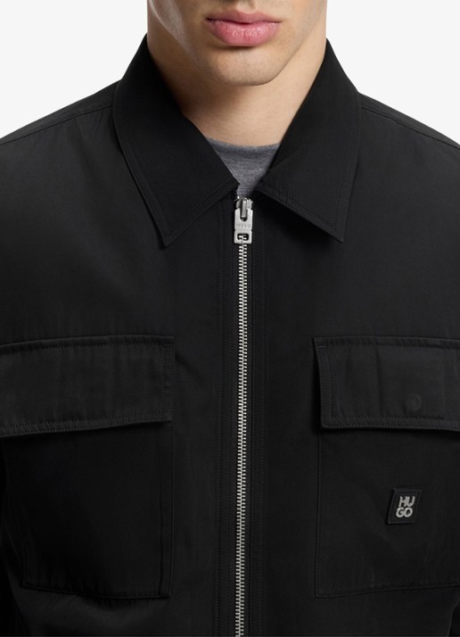 HUGO Oversized fit overhemd met logo - detail 4 zwart