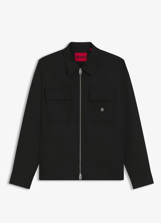 HUGO Oversized fit overhemd met logo - voorkant zwart