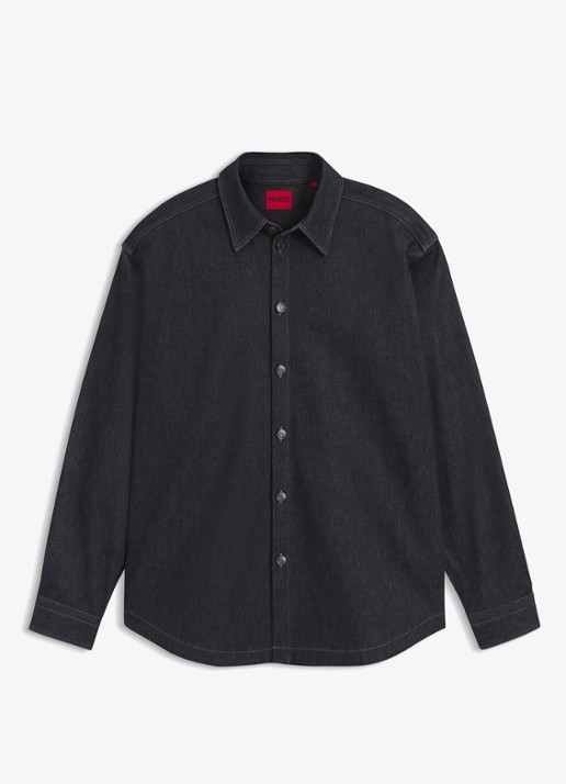HUGO Oversized fit overshirt - voorkant 4 donkerblauw