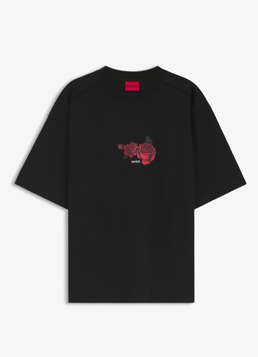 HUGO Oversized T-shirt met print - voorkant 4 zwart