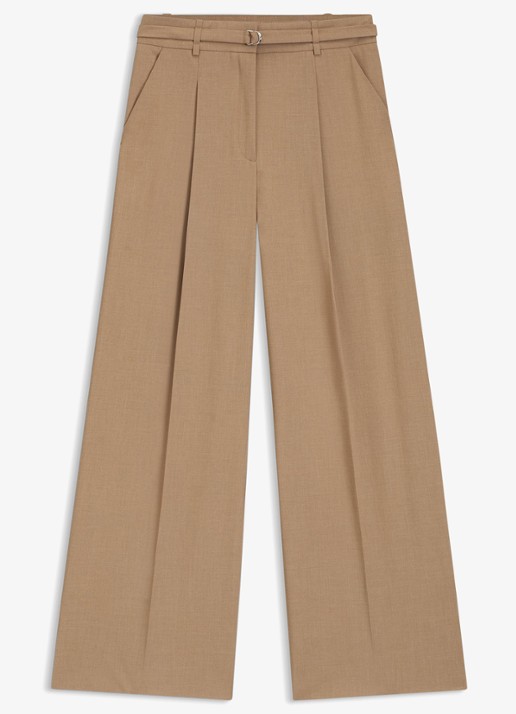 HUGO Pantalon met plooien en ceintuur - voorkant camel