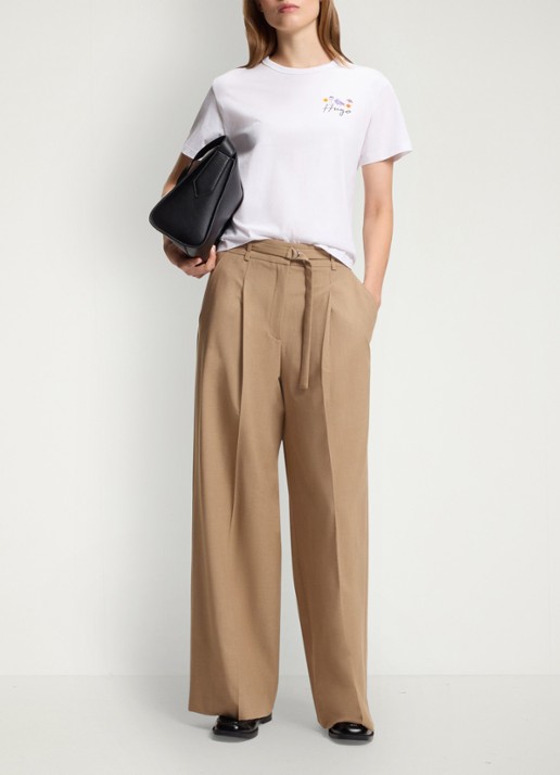 HUGO Pantalon met plooien en ceintuur - voorkant 2 camel