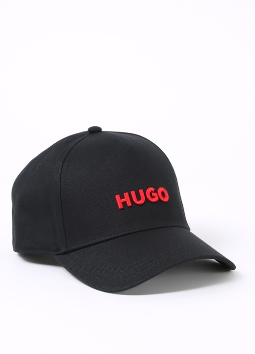 HUGO Pet van katoenen twill met logo - voorkant black-002 / zwart
