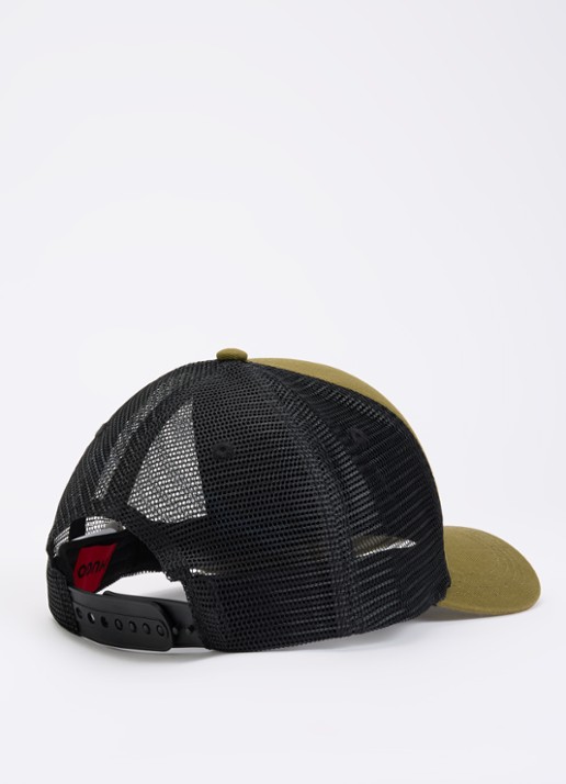 HUGO Pet van katoenen twill met mesh panelen - detail 2 bronsgroen