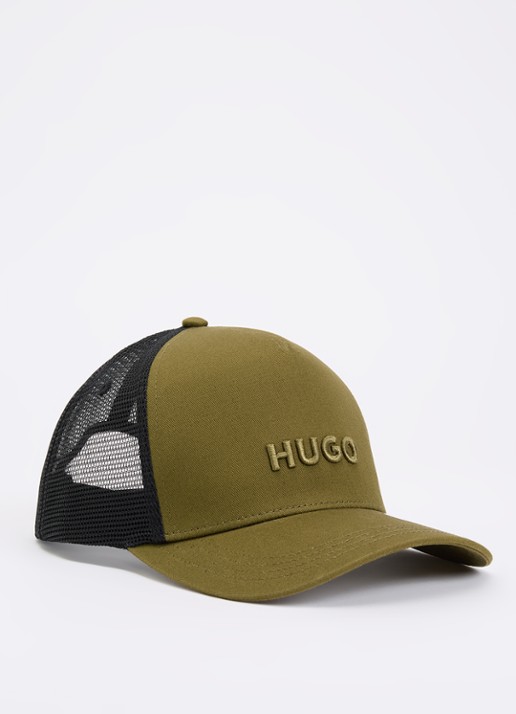 HUGO Pet van katoenen twill met mesh panelen - voorkant bronsgroen