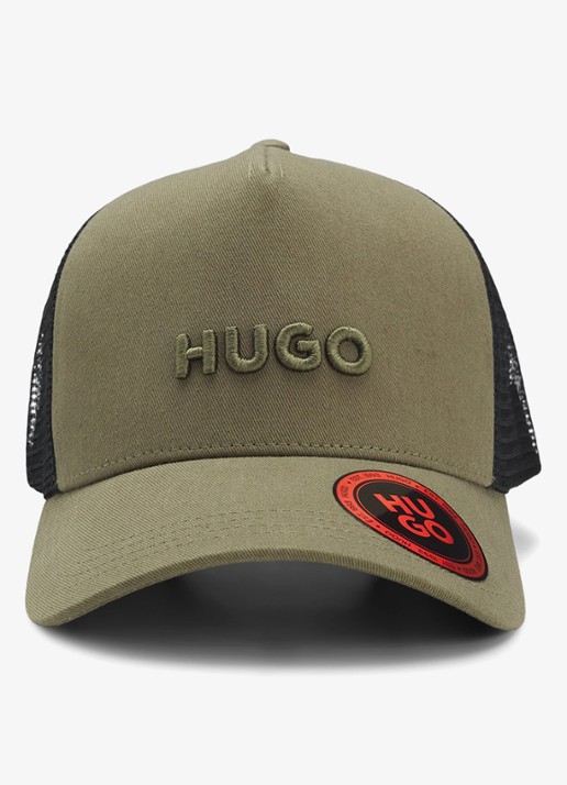 HUGO Pet van katoenen twill met mesh panelen - voorkant 3 open green-388 / groen