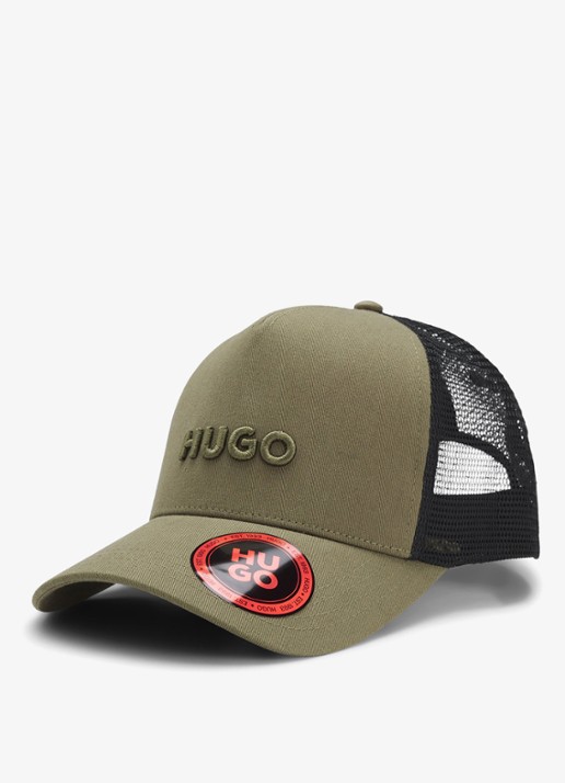HUGO Pet van katoenen twill met mesh panelen - voorkant 4 open green-388 / groen