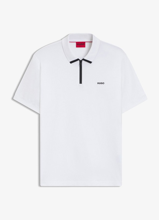 HUGO Polo van katoenpiqué met contrastlogo - voorkant white-100 / wit