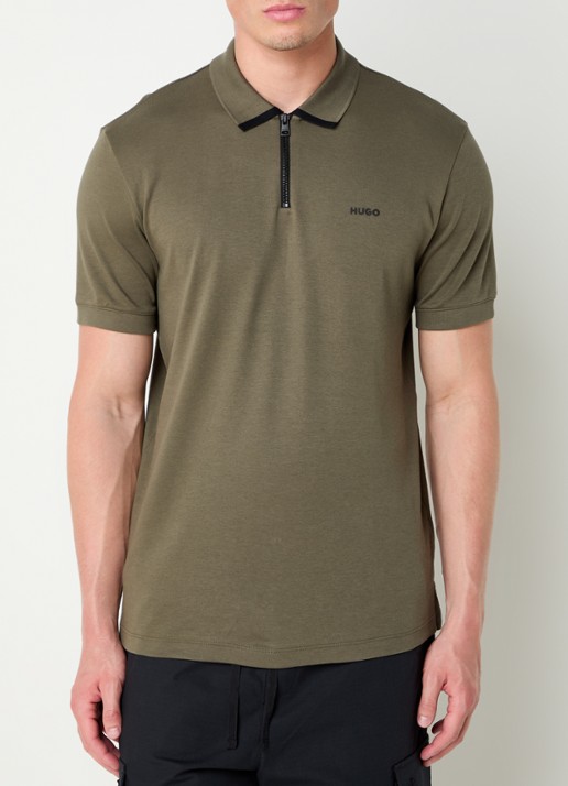 HUGO Polo van katoenpiqué met contrastlogo - detail 2 dark beige-257 / beige