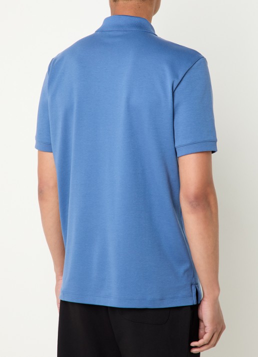 HUGO Polo van katoenpiqué met contrastlogo - achterkant 4 medium blue-427 / blauw