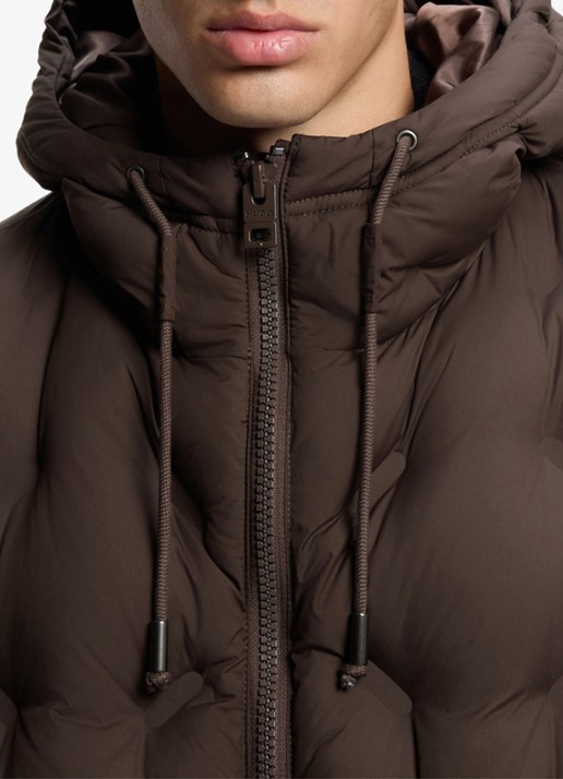 HUGO Puffer jas met steekzakken en capuchon - detail 3 donkerbruin