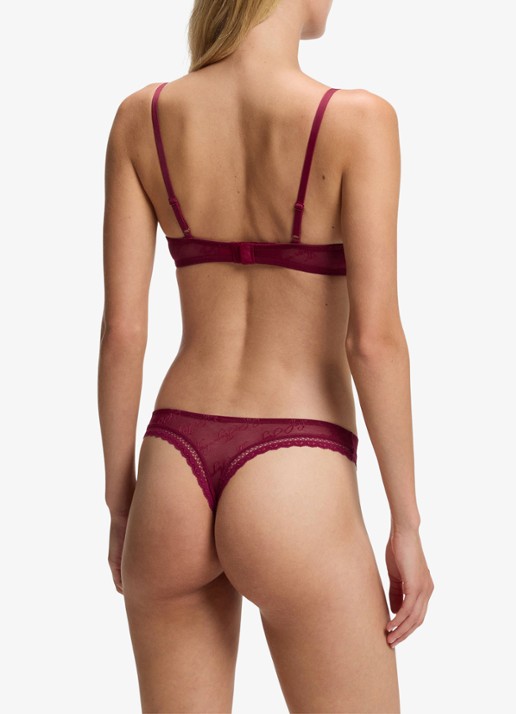 HUGO Push-up bh van mesh met kant en logoborduring - achterkant 4 bordeauxrood