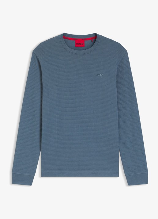 HUGO Pyjama-T-shirt van een katoenmix met wafelstructuur - voorkant 4 staalblauw