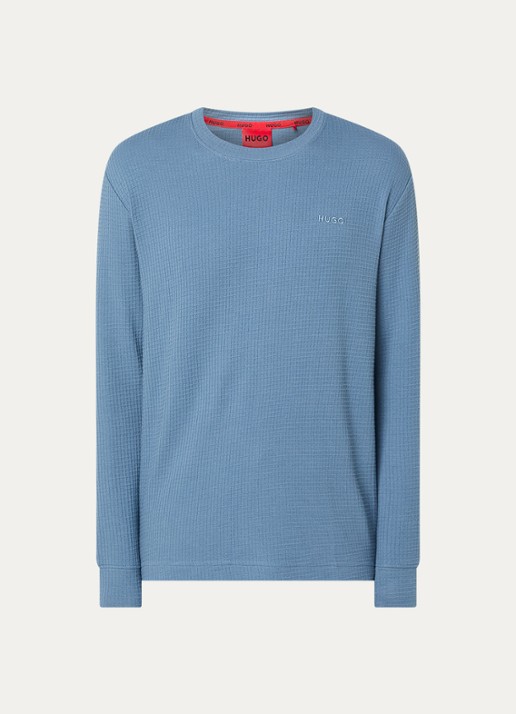 HUGO Pyjama-T-shirt van een katoenmix met wafelstructuur - voorkant 6 staalblauw