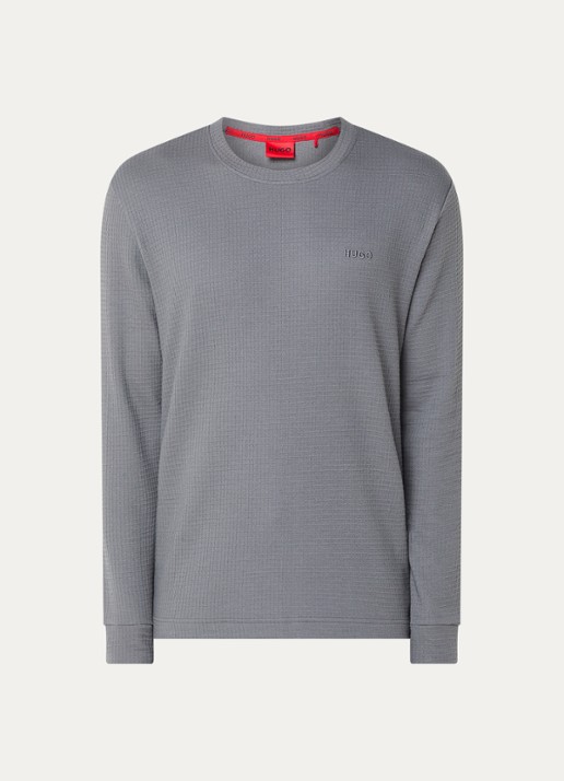 HUGO Pyjama-T-shirt van een katoenmix met wafelstructuur - voorkant grijs