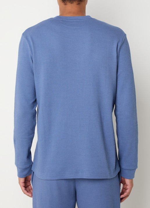 HUGO Pyjama-T-shirt van een katoenmix met wafelstructuur - achterkant 2 donkerblauw
