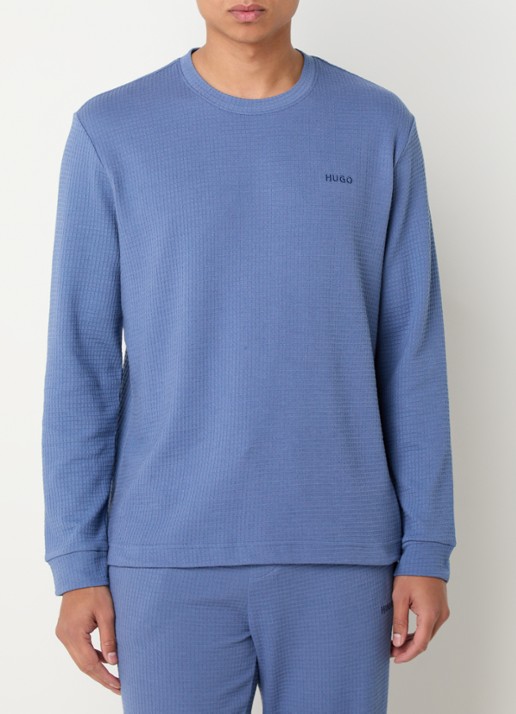 HUGO Pyjama-T-shirt van een katoenmix met wafelstructuur - detail donkerblauw