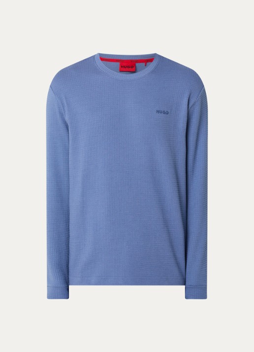 HUGO Pyjama-T-shirt van een katoenmix met wafelstructuur - voorkant 3 donkerblauw