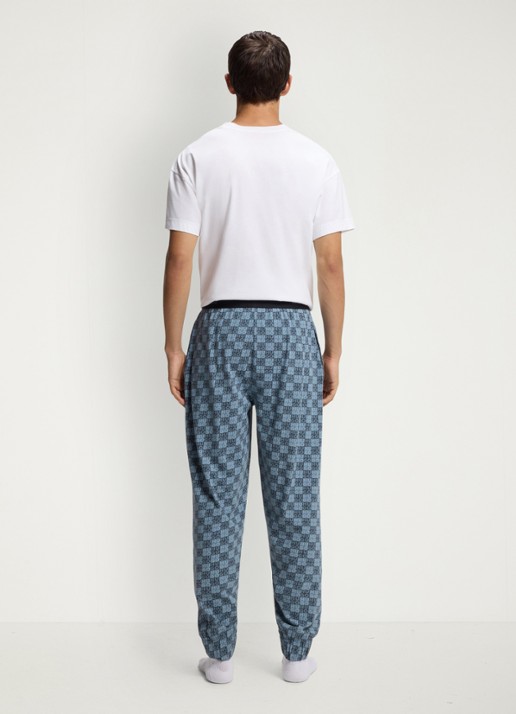 HUGO Pyjamabroek met logoprint - achterkant 3 blauwgrijs