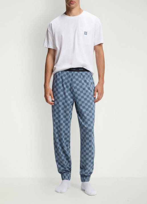 HUGO Pyjamabroek met logoprint - voorkant 5 blauwgrijs