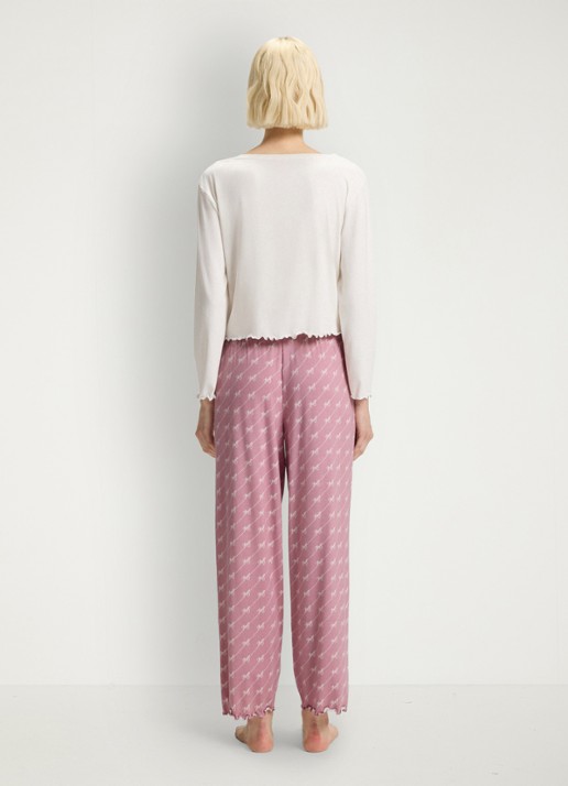HUGO Pyjamabroek van stretchjersey met all-over print - achterkant 3 open pink-698 / roze