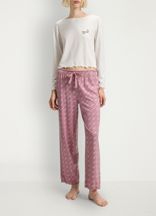 HUGO Pyjamabroek van stretchjersey met all-over print - voorkant 5 open pink-698 / roze