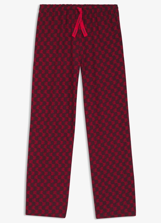HUGO Pyjamabroek van stretchjersey met all-over print - voorkant donkerrood