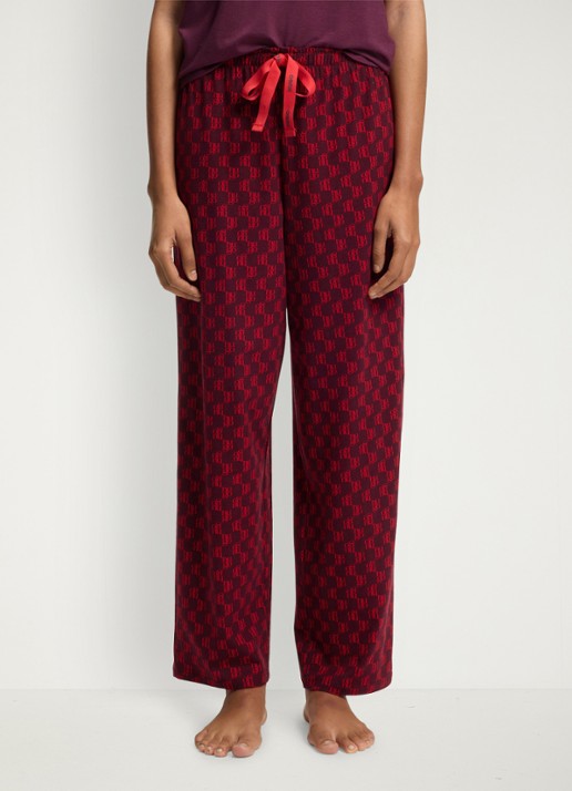 HUGO Pyjamabroek van stretchjersey met all-over print - detail 3 donkerrood
