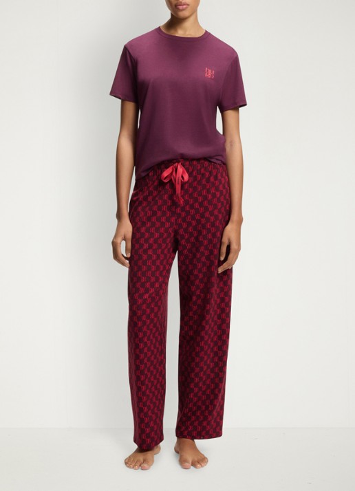 HUGO Pyjamabroek van stretchjersey met all-over print - voorkant 2 donkerrood