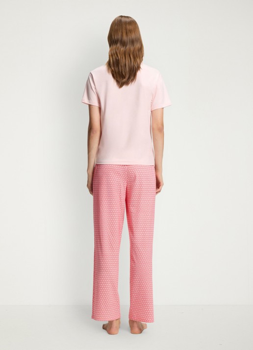 HUGO Pyjamabroek van stretchjersey met all-over print - achterkant lichtroze
