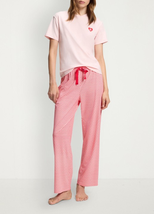 HUGO Pyjamabroek van stretchjersey met all-over print - voorkant 3 lichtroze