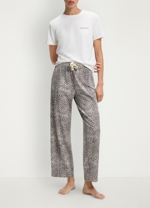HUGO Pyjamabroek van stretchjersey met all-over print - voorkant 4 lichtbruin