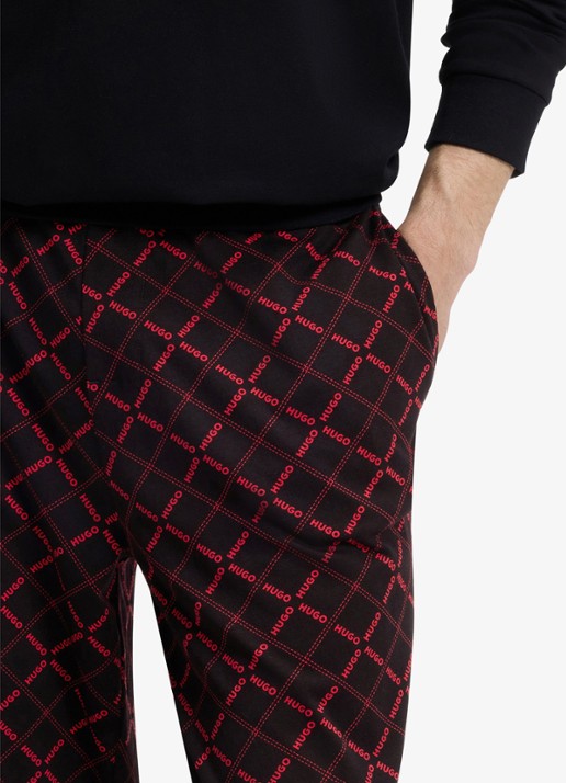 HUGO Pyjamaset met logo en ruitdessin - detail 2 zwart